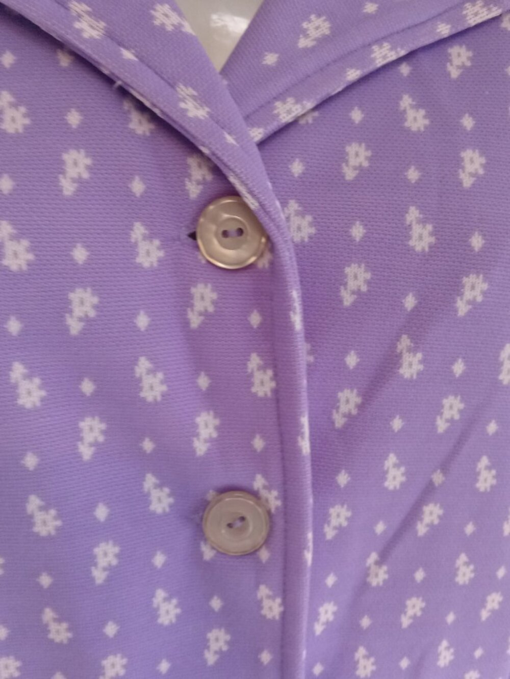 Vintage 70's Woman Light Lilac Purple White Mod Abstract Flower Blouse XL Shirt - Picture 6 of 11